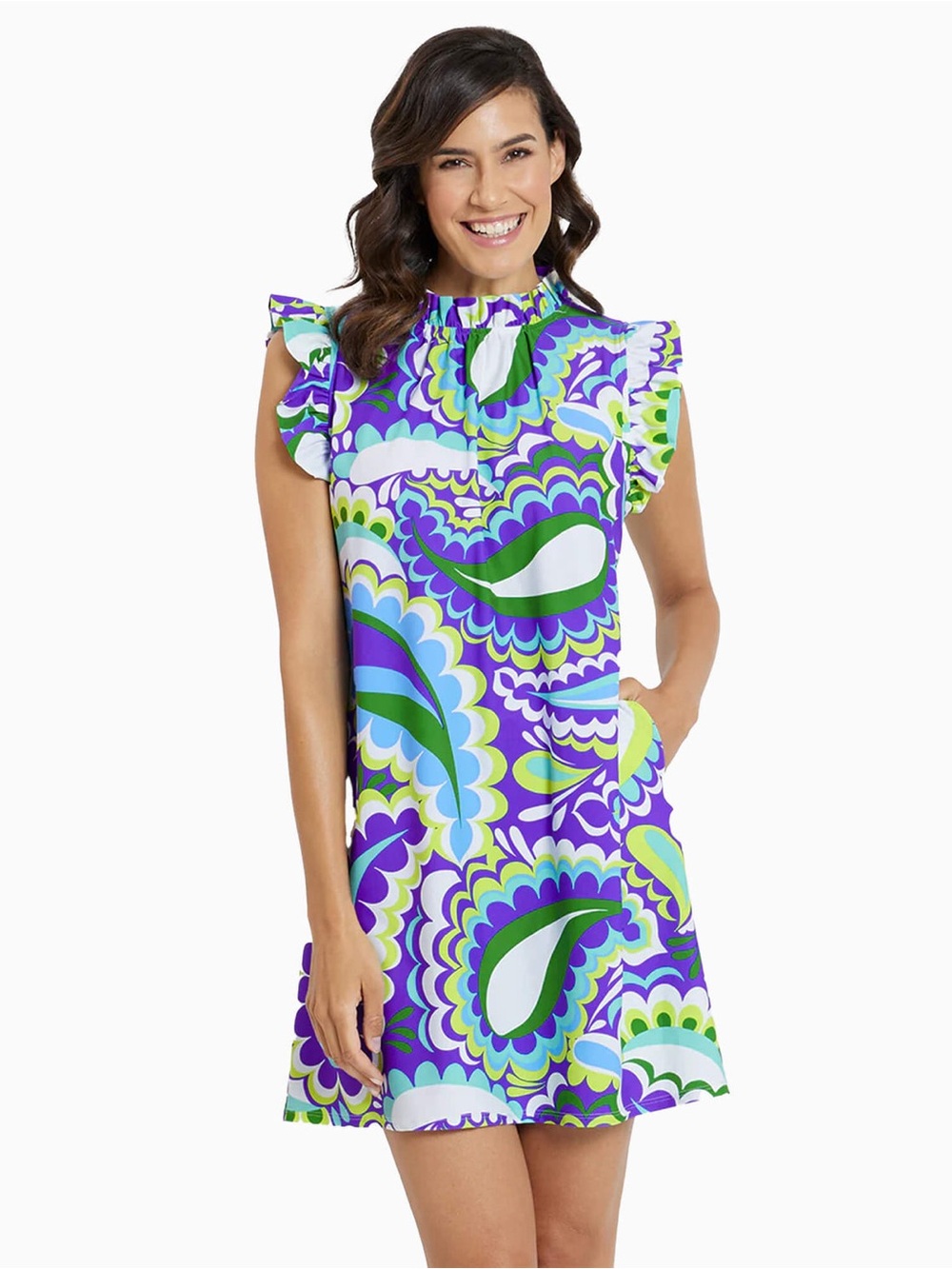 Jude Connally Mod Multicolor Paisley Shari Dress Ruffle Sleeve Size XXL